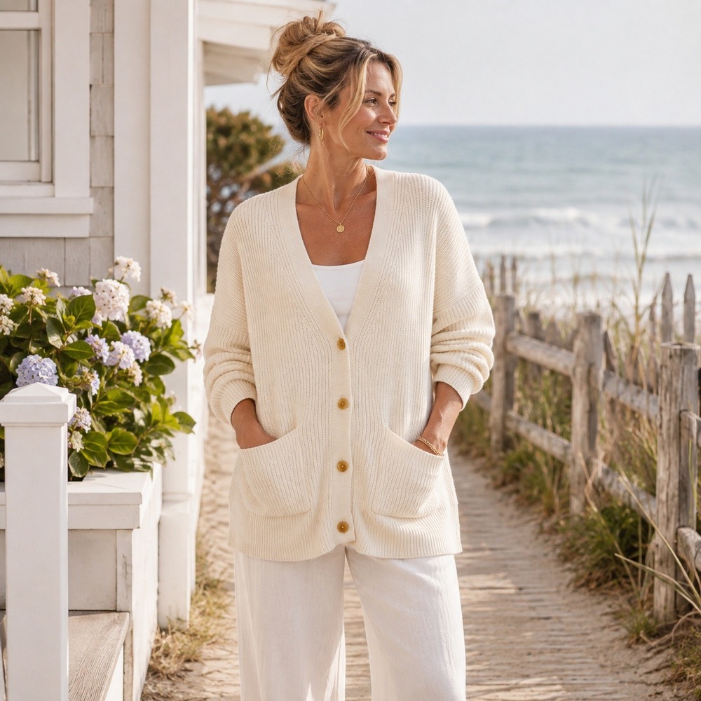 J.Crew‎ Womens Chunky Knit Cardigan Sweater Sz XS Ivory Oversized Quiet Luxury
